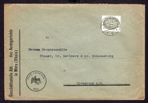 Dt. Reich Dienstbrief Michel Nummer 120 Amtsgericht Mörs n. Oldenburg