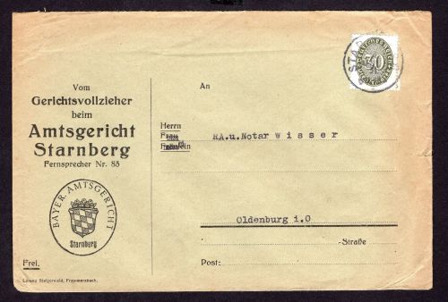 Dt. Reich Dienstbrief Michel Nummer 120 Amtsgericht Starnberg n. Oldenburg