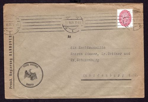 Dt. Reich Dienstbrief Michel Nummer 118 Hannover n. Oldenburg