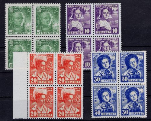 Schweiz, Michel Nr. 306 - 309, Viererblock, postfrisch