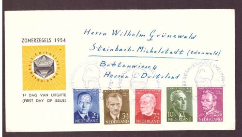 Niederlande FDC - Zomerzegels 1954 mit SStpl. Gravenhagen n. Steinbach