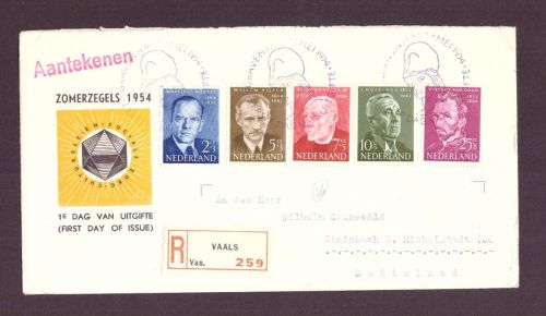 Einschreiben Niederlande FDC - Zomerzegels 1954 + SSt Gravenhagen n. Steinbach