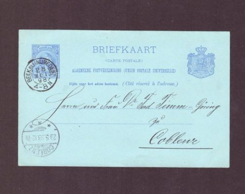 Niederlande Ganzsache - Arnheim nach Koblenz / Coblenz 1898