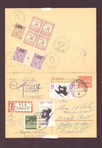 Einschreiben Bund Ganzsache - mit Antwortkarte : München n. Monte Carlo 1971