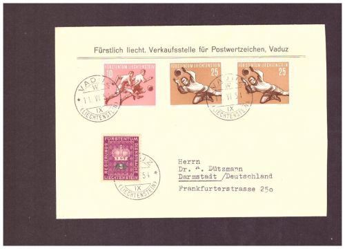 Liechtenstein - fürstliche Verkaufsstelle Vaduz , nach Darmstadt 1954