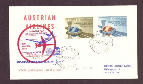 Italien Luftpost - 1. Caravelle Flug : Rom Venedig Wien / 1964