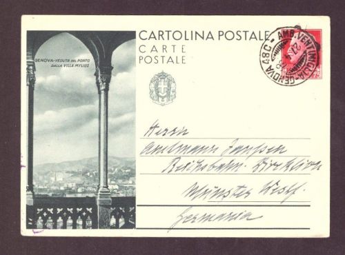 Ansichstkarte Italien ambulante Bahnpost Genova - Villa Mylius : n. Münster 1936