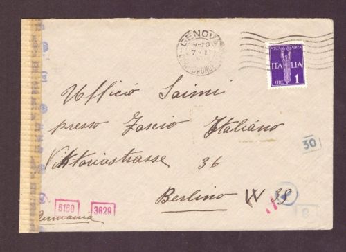 Italien EF Zensur Brief - Genua nach Berlin 1944