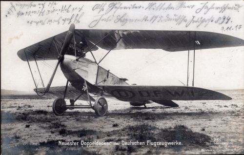 AK neuester Doppeldecker der Deutschen Flugzeugwerke - Feldpost 1917