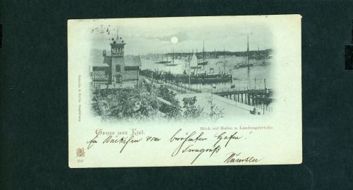 Ansichtskarte Kiel- Mondscheinkarte Gruss aus Kiel - Blck auf Hafen n. Ulm 1898