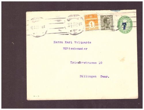 Dänemark Ganzsache + ZuFr - nach Dillingen 1920