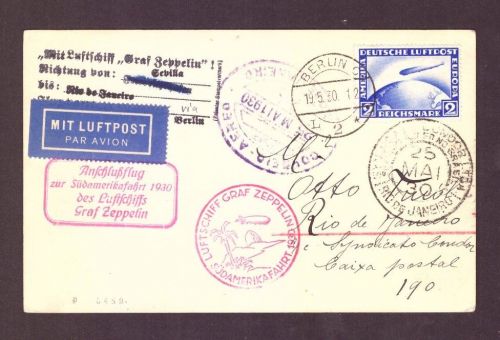 DR Zeppelin Südamerikafahrt 1930 n. Rio de Janeiro Einzelfrankatur Mi.Nr. 423