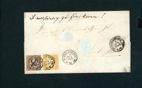 Württemberg MiFr 11a , 12a , K2 Cannstatt 2 , unterfrankiert + nachfrankiert