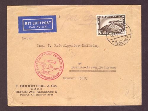 DR Zeppelin Südamerikafahrt 1930 n. Buenos-Aires , Belgrano - EF MiNr 424