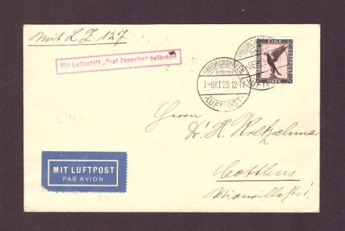 Graf Zeppelin Beleg - Friedrichshafen / Bodensee nach Cottbus über Breslau 1929
