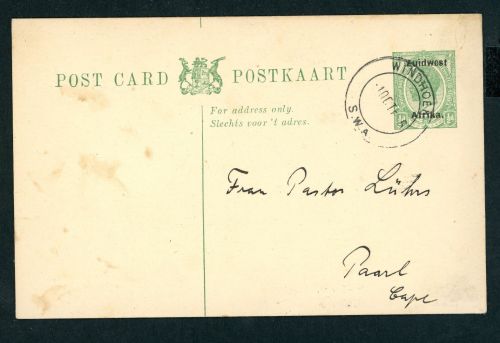 Südafrika Ganzsache Postkaart 1/2 d Zuidwest Afrika - gelaufen Windhoek 1926