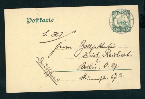 Ganzsachen Kamerun Kribi nach Berlin 1911