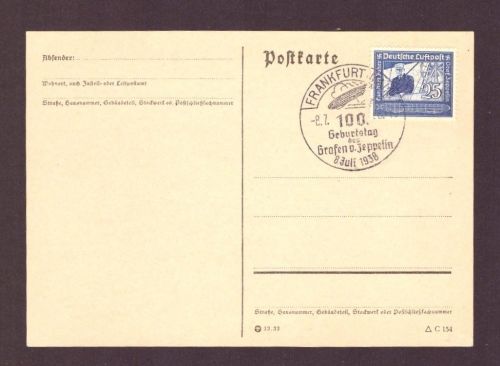 Zeppelin Beleg - Frankfurt a. Main - 100 . Geburtstag des Grafen - 1938