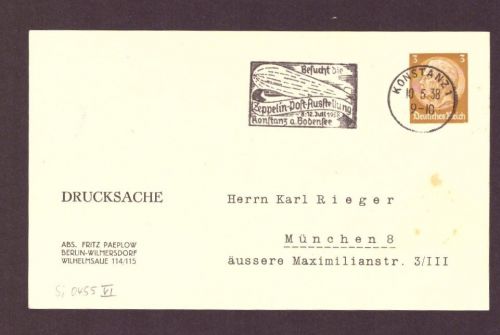 DR Drucksache : Zeppelin Ausstellung Konstanz - Maschinen Stpl n. München 1938