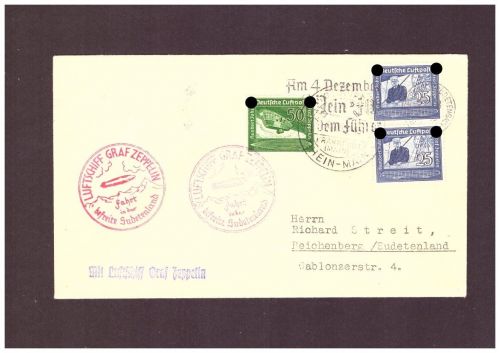 DR Zeppelin Karte : Sudetenland Fahrt - zwei Bord Stempel ( ! ) LZ 127 - 1938