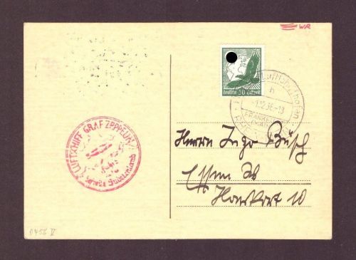 DR Zeppelin Beleg über Reichenberg n. Essen - Sudetenland Fahrt - LZ 127 1938