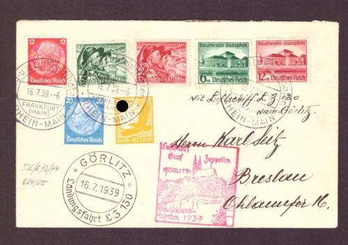 Graf Zeppelin Beleg Deutschland Fahrten Görlitz 1939 + So-Stpl nach Breslau