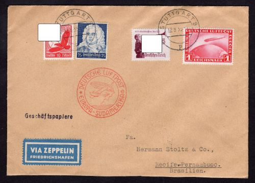 DR Zeppelin Beleg MiFr Stuttgart - Recife Brasilien 1935