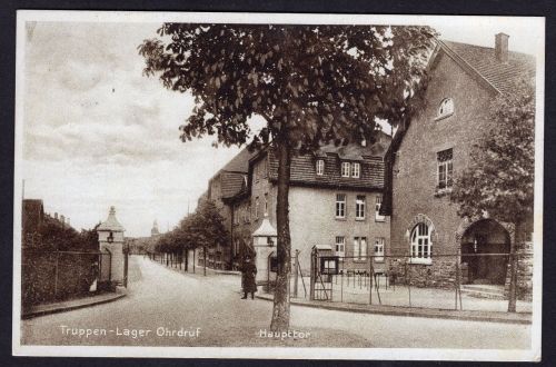 Ansichtskarte Ohrdruf Truppen Lager Haupttor gelaufen 1930