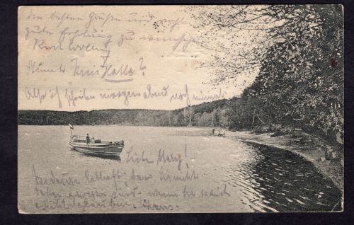 Ansichtskarte Gruss aus "neue Fischerhütte" Schlachtensee Zehlendorf 1920