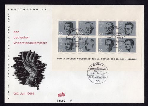 Bund Block 3 FDC Ersttagsbrief 1964 Sonderstempel Bonn