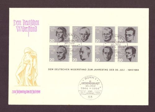 Bund Block Gedenkblatt 1964 Sonderstempel Bonn
