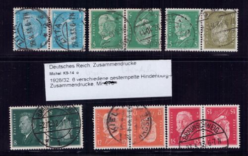 Dt. Reich Zusammendruck K9 - K14 gestempelt