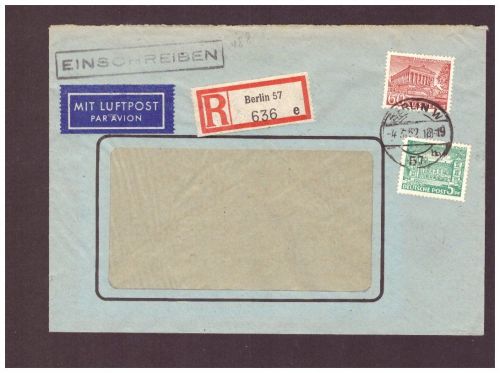 Einschreiben West Berlin - mit Luftpost 1952 nach Hamburg / Disconto Bank