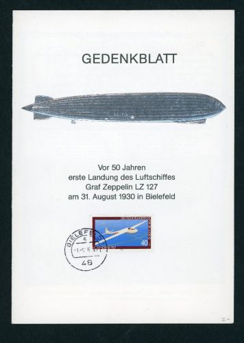 Zeppelin Gedenkblatt 50 Jahre Landung Luftschiff LZ 127 Bielefeld