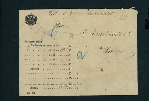 Österreich Wertbrief Siegelbrief Wien nach Kassel 1910