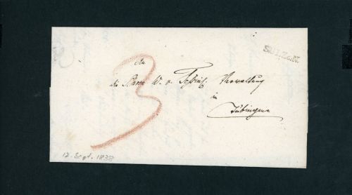 Vorphilatelie Brief Sulz a.N. nach Tübingen 1838 - Doppelverwendung