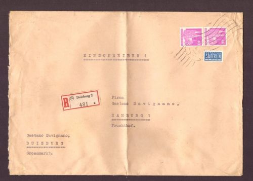 Bund Einschreiben / Großbrief - Grossmarkt : Duisburg n. Hamburg 1952