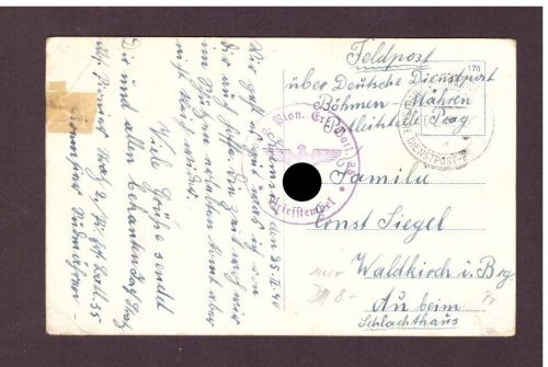Dt. Reich Feldpost / Dienstpost Böhmen / Mähren Prag n, Waldkirch 1940