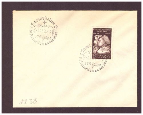 Saar Brief - EF - MiNr. 308 - 375 Jahre Reformation + SST Saarbrücken 1951