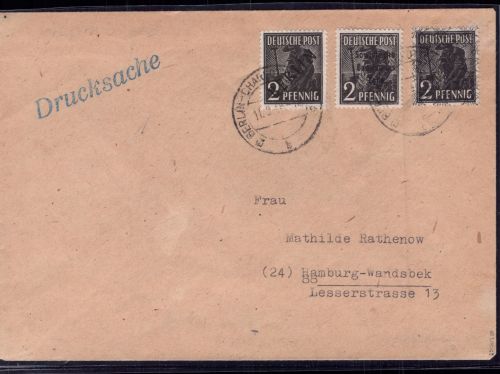 Berlin Mischfrankatur Zonen Berlin Charlottenburg 10.09.48 n. Hamburg geprüft