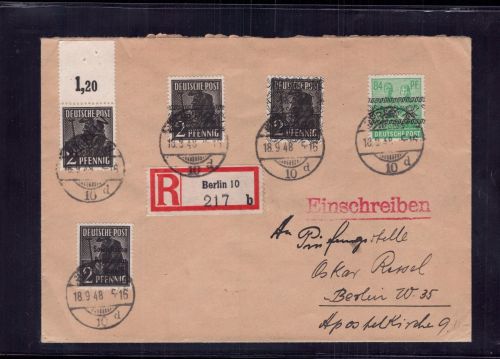 Berlin Mischfrankatur Zonen Berlin Einschreiben 18.09.1948