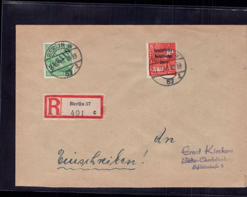 Berlin Mischfrankatur Zonen Berlin Einschreiben 11.09.1948 geprüft