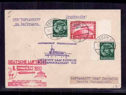 Zeppelin Beleg - 7. Südamerika Fahrt 1933 / MiFr Chicagofahrt, n. Pernambuco