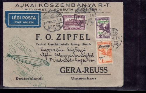 Zeppelin Brief Budapest Ungarn 1931 nach Gera Reuss mit SST