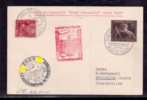 DR Zeppelin Beleg Deutschlandfahrten 1939 - Eger Zeppelinlandung - mit MiNr 699