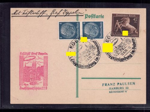DR Zeppelin Beleg Deutschlandfahrten 1939 - Eger Zeppelinlandung - mit MiNr 699