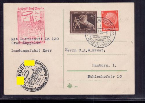 DR Zeppelin Beleg Deutschlandfahrten 1939 - Eger Zeppelinlandung - mit MiNr 699