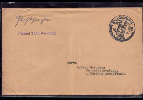 Postsache SoSt. Deutschlandfahrt 1939 Landungsstempel Würzburg
