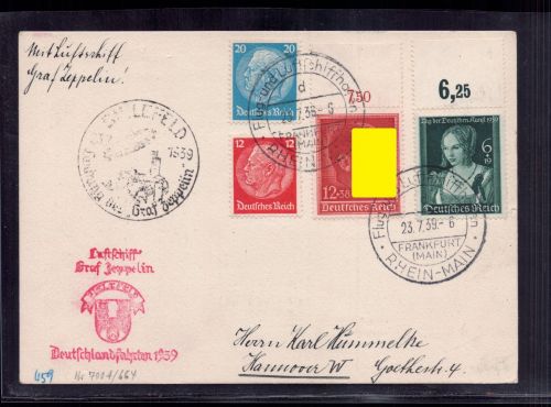 Zeppelin Beleg Deutschlandfahrt 1939 Landungsstempel Bielefeld