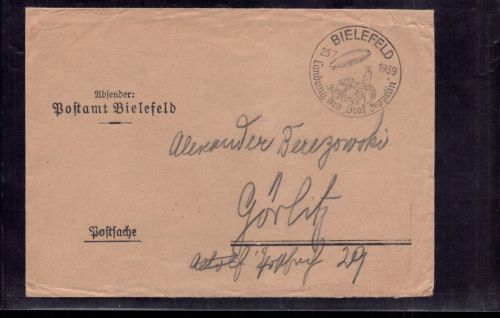 Postsache SoSt. Deutschlandfahrt 1939 Landungsstempel Bielefeld